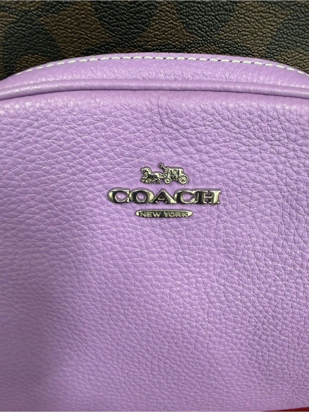 Coach Brown Signature Canvas Backpack with Lilac Trim - Picture 2 of 6